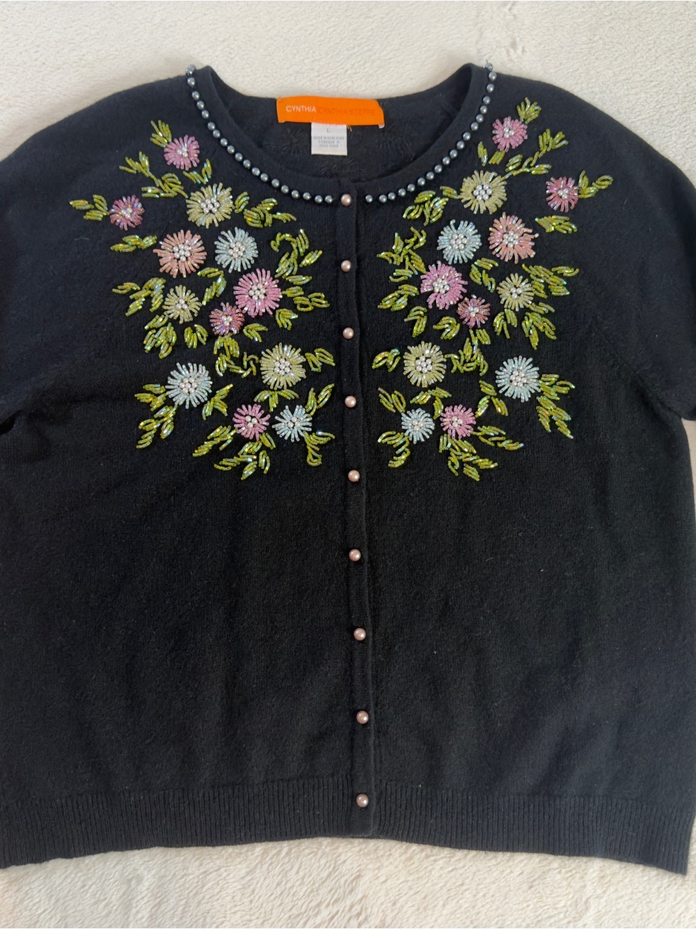 Cynthia Steffe Black Cardigan with Pastel Floral Embroidery ITEM2678